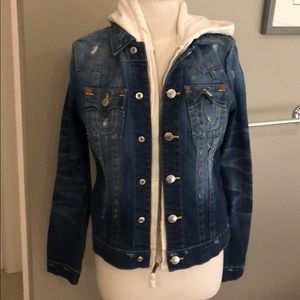 True Religion distressed Jean jacket w innerhoodie